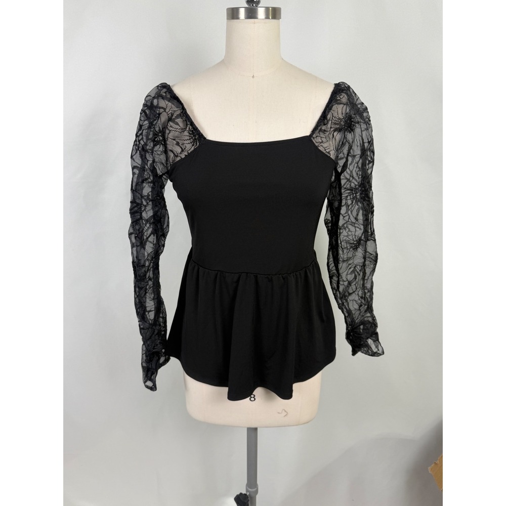 Maurices Medium Peplum Witchy Vamp‎ Top Lace Sleeves Whimsigoth Dark Feminine